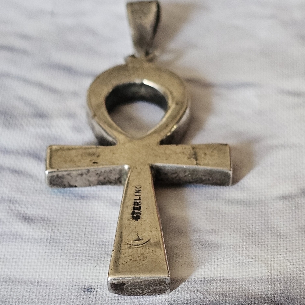 Sterling Silver 925 Multistone Ankh Pendant - Picture 3 of 6